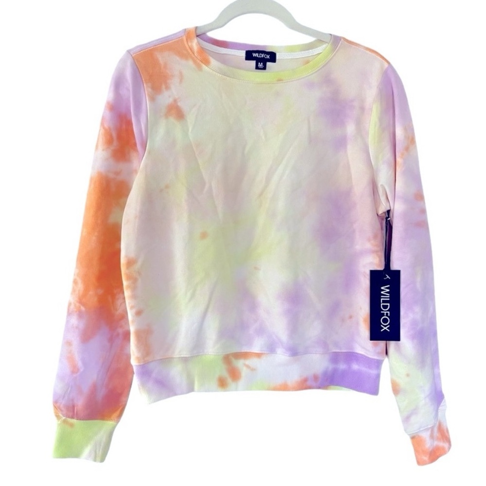 NWT Revolve Wildfox Sweatshirt Rory Rainbow Sherbet Wash Fleece Tie Dye
